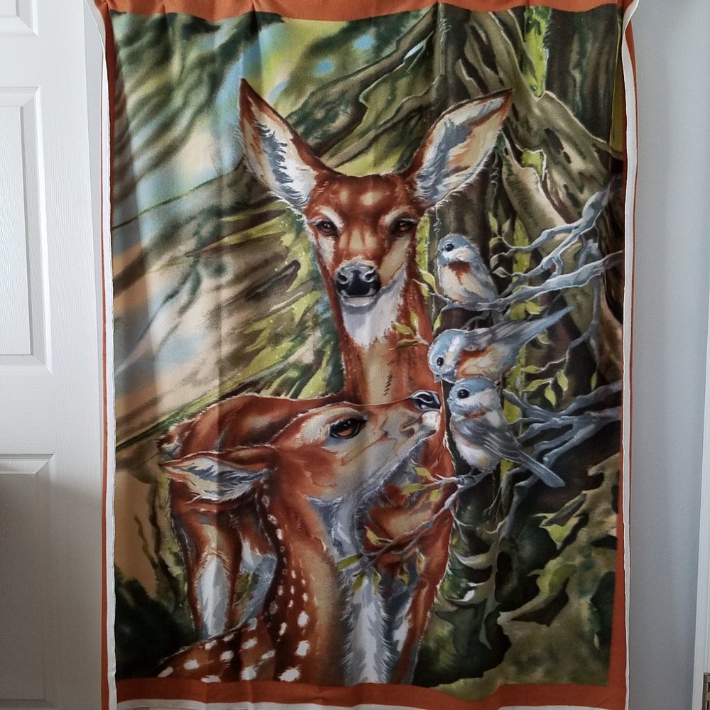 Handmade.Fleece blanket with Deer and Calf print.